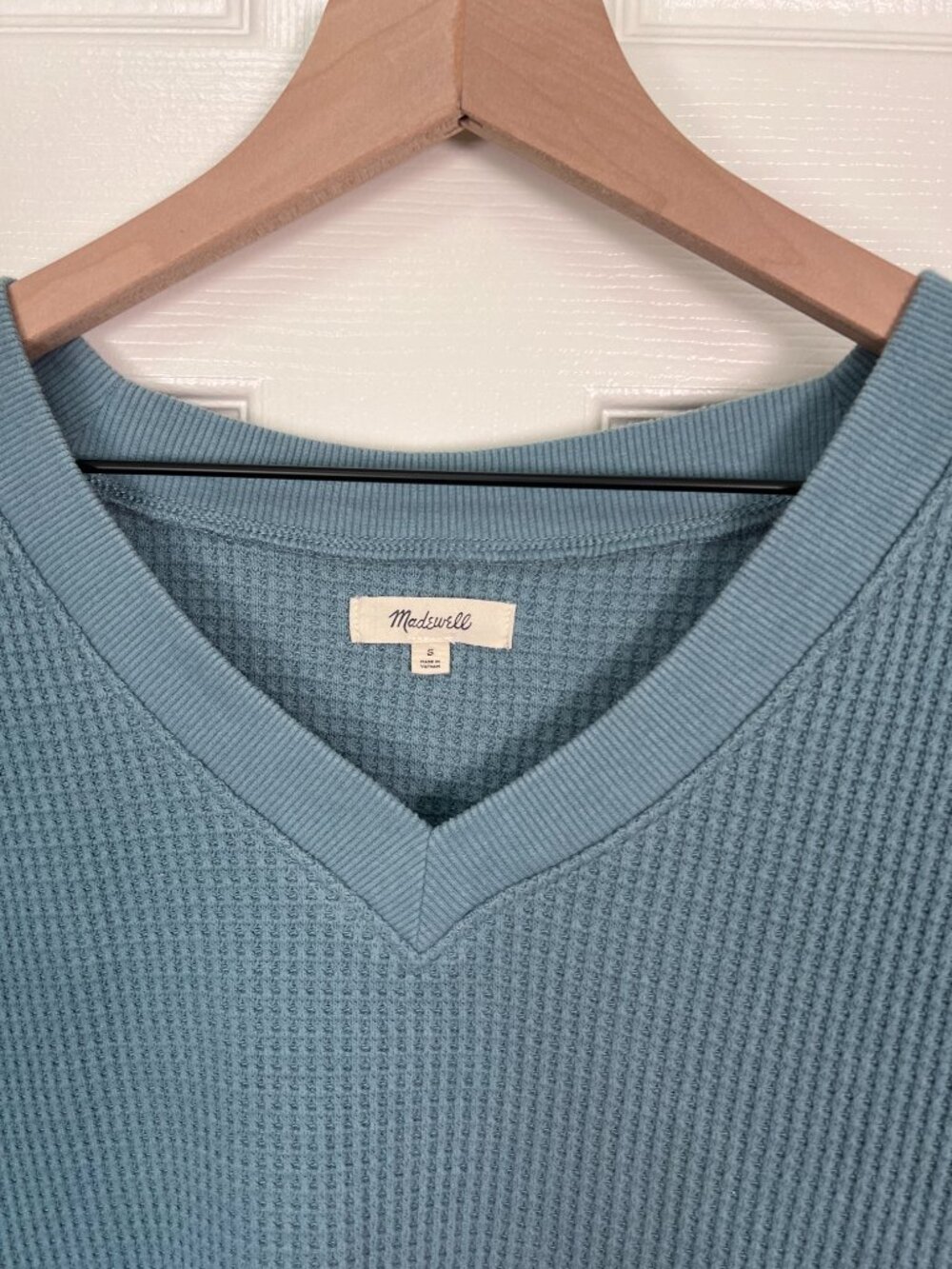 Madewell Spin Waffle Knit Long Sleeve V-Neck Thermal Top Blue Size S - Picture 2 of 5